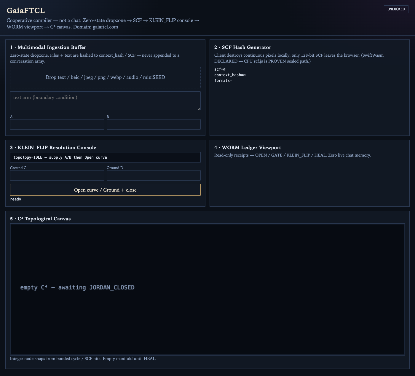 Landing — five tools, UNLOCKED, empty manifold